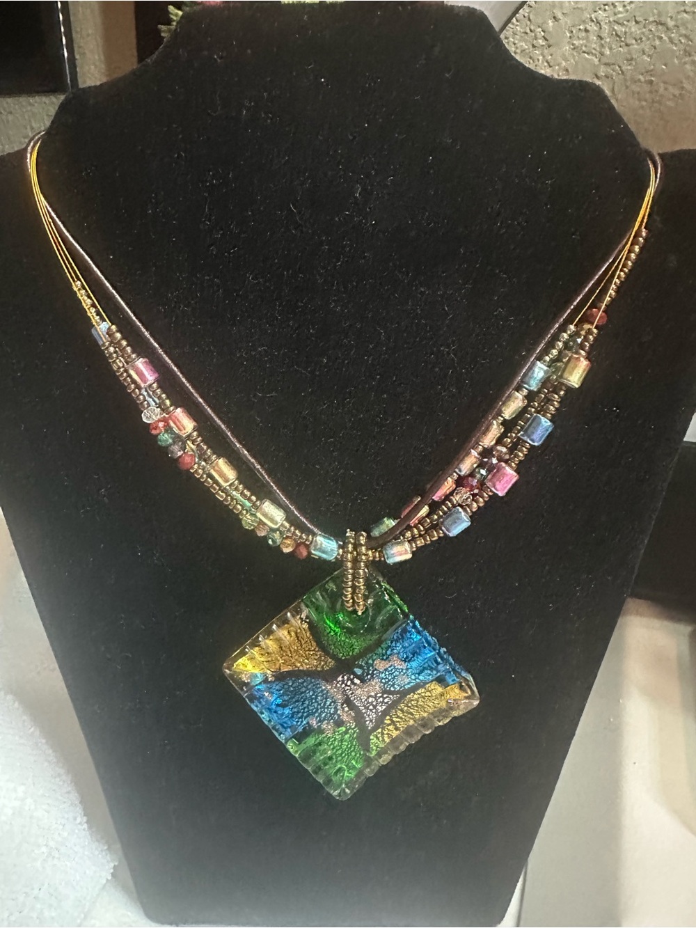 Multicolor Glass Pendant Necklace - with earrings Women Jewelry